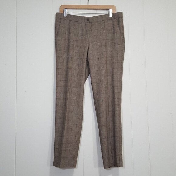 Etro wool blend slacks pants brown size 44 plaid - Picture 1 of 8